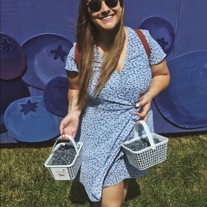 Blue floral wrap dress